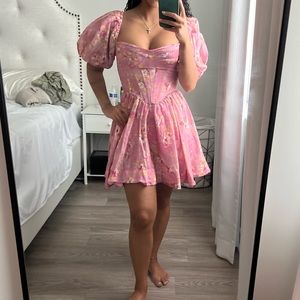 Pink, floral, corset dress!